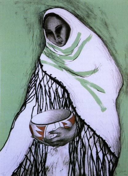 R. C. Gorman Indian Woman And Pottery